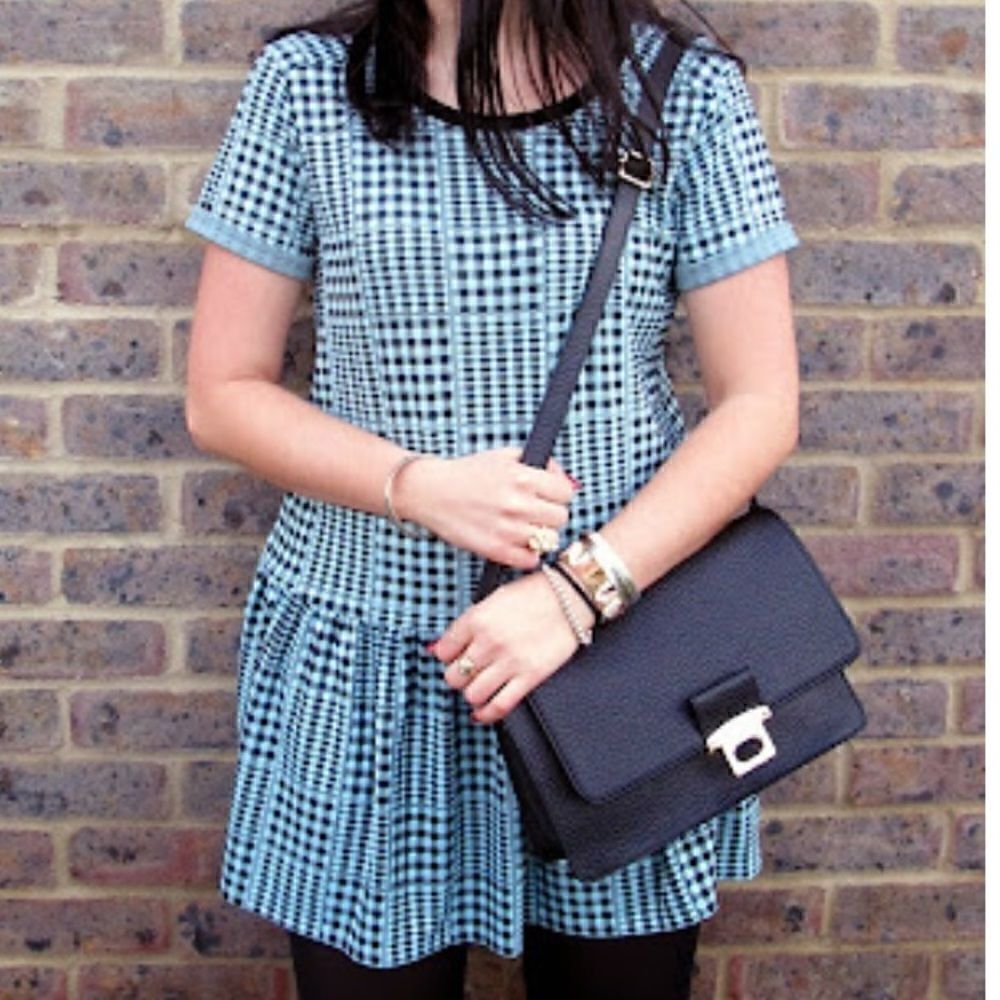 Topshop black blue gingham shirt dress size 10 US. Bought at Topshop London.